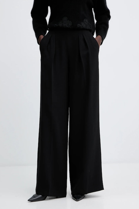 Twinset pantaloni culoarea negru, lat, high waist, 252TT2401