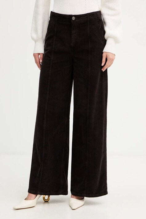 Twinset spodnie sztruksowe damskie kolor brązowy proste high waist 252TT2180