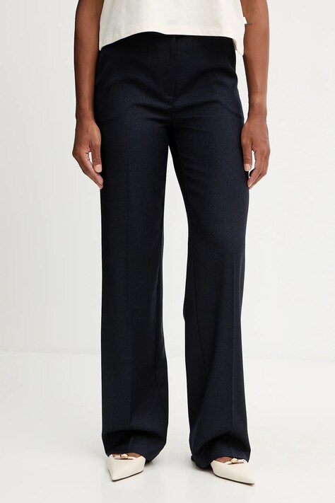 Twinset spodnie z dodatkiem wełny damskie kolor granatowy proste high waist 252TT2127