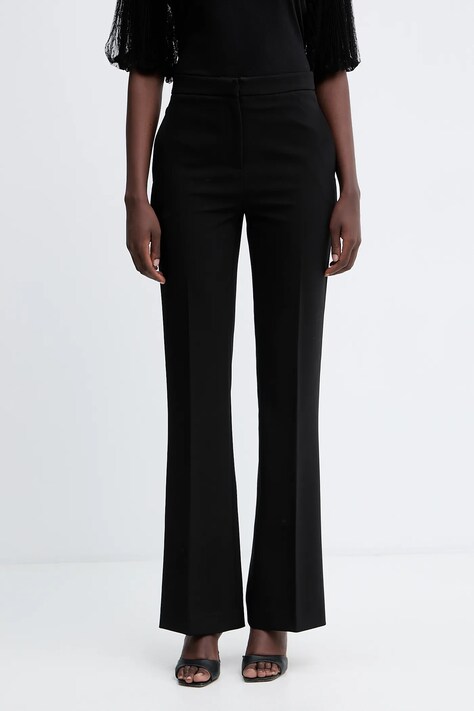 Twinset pantaloni culoarea negru, evazați, high waist, 252TT2232