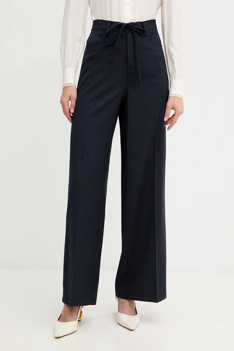 Twinset spodnie z dodatkiem wełny damskie kolor granatowy proste high waist 252TT212A