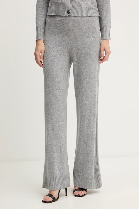 Armani Exchange pantaloni cu lână culoarea gri, drept, high waist, XW001165 AF16181