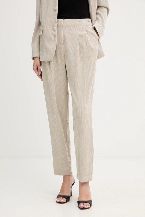 Armani Exchange spodnie damskie kolor beżowy fason chinos high waist XW001268 AF16202