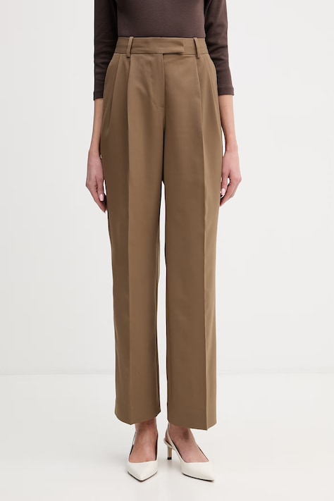 Tommy Hilfiger spodnie z dodatkiem wełny kolor brązowy szerokie high waist WW0WW48352