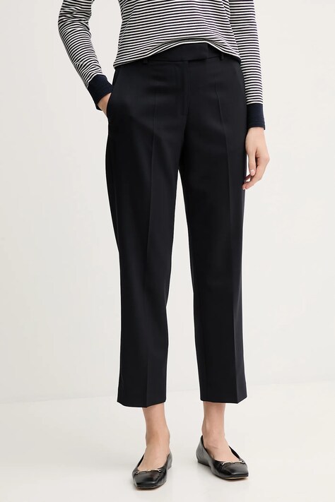 Tommy Hilfiger spodnie z dodatkiem wełny damskie kolor granatowy fason cygaretki high waist WW0WW48353
