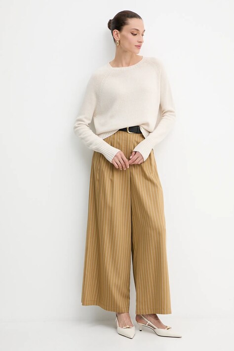 Kalhoty MAX&Co. dámské, zelená barva, široké, high waist, 2526136071200