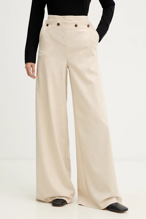MAX&Co. spodnie damskie kolor beżowy szerokie high waist 2526136124200