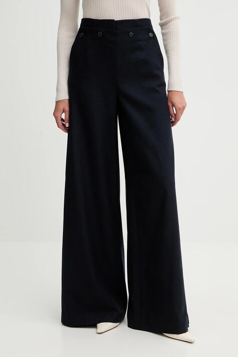 MAX&Co. spodnie damskie kolor granatowy szerokie high waist 2526136124200