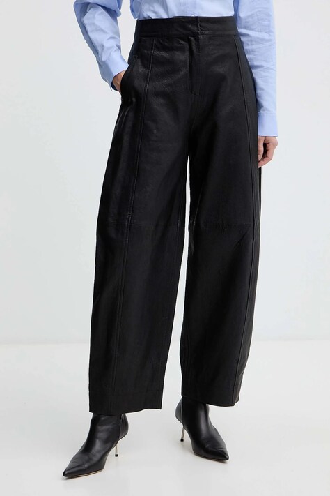MAX&Co. spodnie skórzane damskie kolor czarny szerokie high waist 2526436013200
