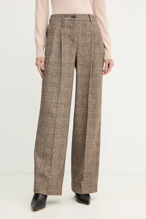 Luisa Spagnoli pantaloni cu lână culoarea maro, lat, high waist, 542379