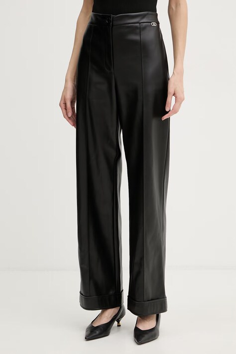 Liu Jo spodnie damskie kolor czarny proste high waist MF5069 E0624