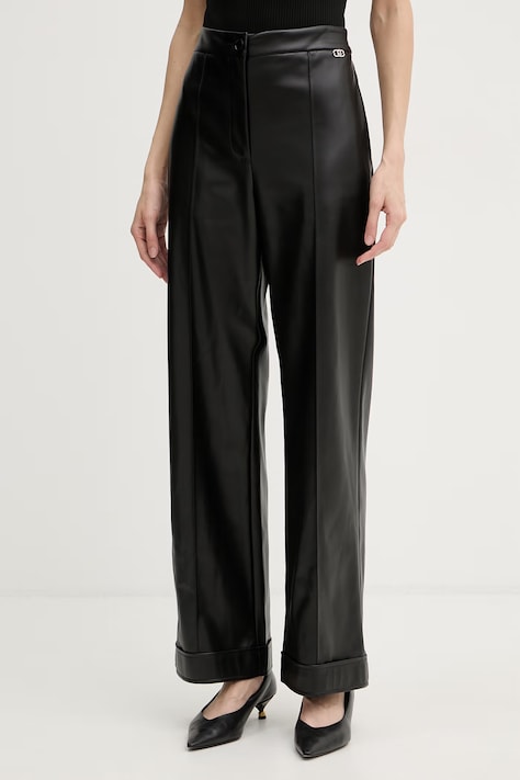 Liu Jo spodnie damskie kolor czarny proste high waist MF5069 E0624