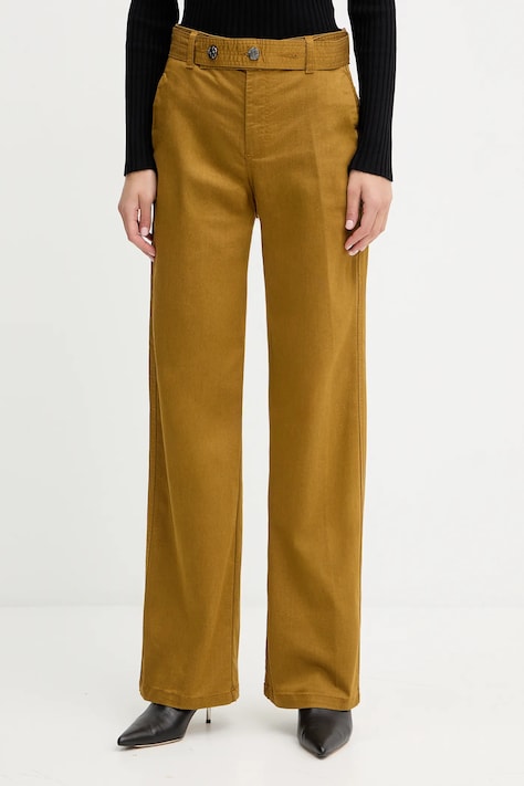 Kalhoty Liu Jo dámské, zelená barva, široké, high waist, MF5259 T7144