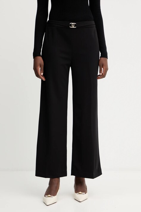 Liu Jo pantaloni culoarea negru, lat, high waist, MF5260 J1930