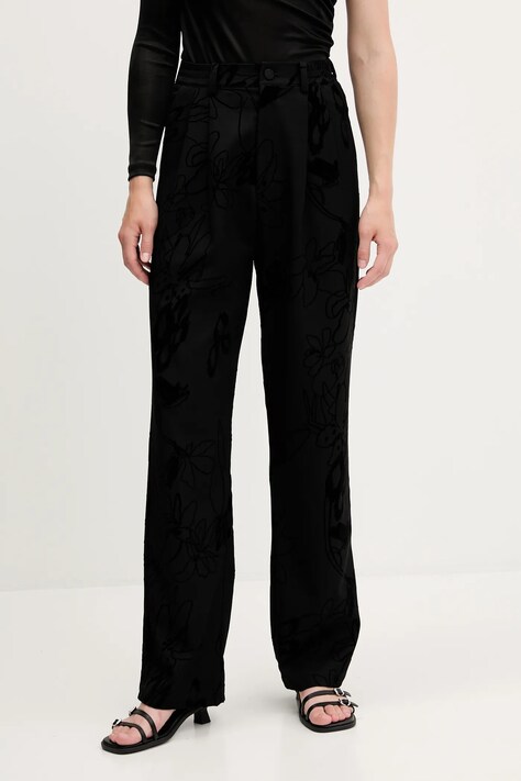Desigual spodnie FLOCK damskie kolor czarny szerokie high waist 25WWPW05