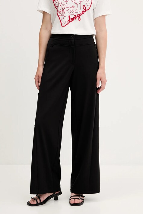 Desigual spodnie LATE damskie kolor czarny szerokie high waist 25WWPW06