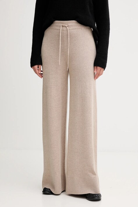 Gaudi spodnie damskie kolor beżowy szerokie high waist 521FD23002