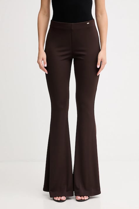 Gaudi pantaloni culoarea maro, evazați, high waist, 521FD24005