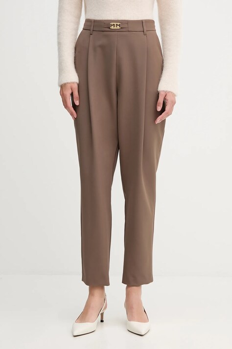 Gaudi spodnie damskie kolor brązowy fason cygaretki high waist 521FD25011