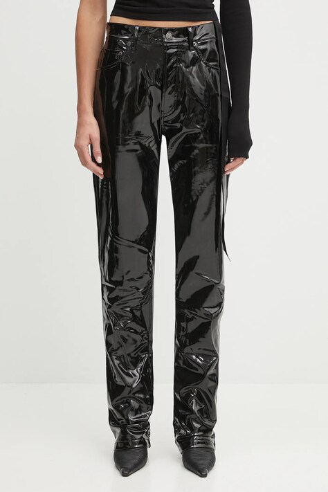 Панталон Fiorucci Stretch Vinyl Straight Fit в черно с разкроени краища, с висока талия W25PFBPA014VN02BK01