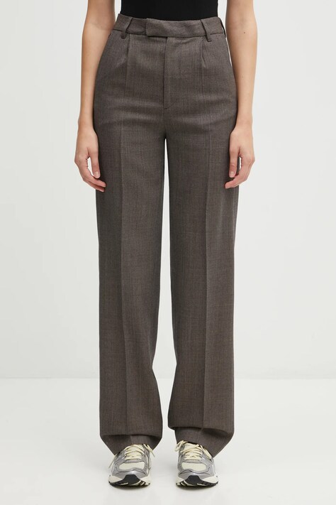 MM6 Maison Margiela spodnie wełniane damskie kolor brązowy proste high waist S62KB0247.M35636.001F
