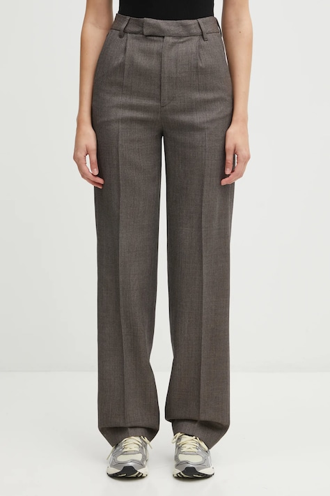 MM6 Maison Margiela pantaloni de lână culoarea maro, drept, high waist, S62KB0247.M35636.001F
