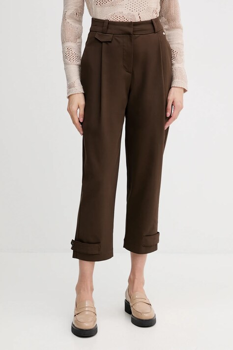 Pedro del Hierro spodnie damskie kolor brązowy fason chinos high waist 7602505
