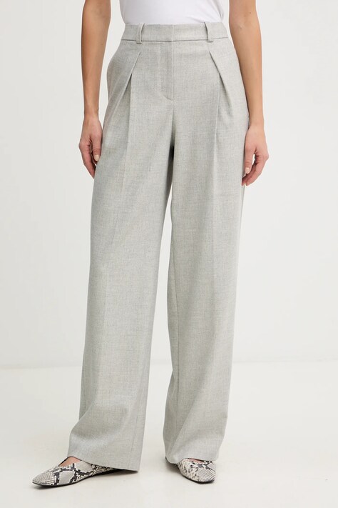 Панталон с вълна BOSS Orange в сиво със стандартна кройка, с висока талия 50547679