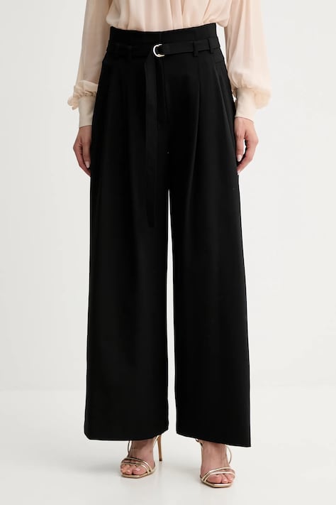 Kalhoty s vlnou Marella dámské, černá barva, široké, high waist, 2523136011200