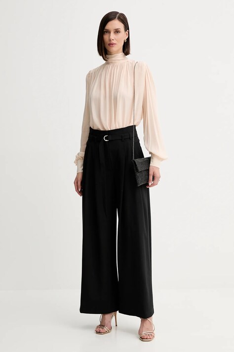 Marella pantaloni din lână culoarea negru, lat, high waist, 2523136011200