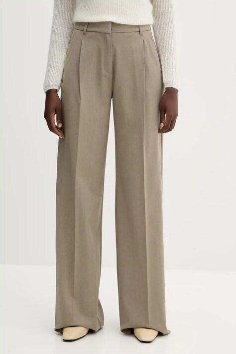 Kalhoty s vlnou Marella dámské, zelená barva, široké, high waist, 2523136251200