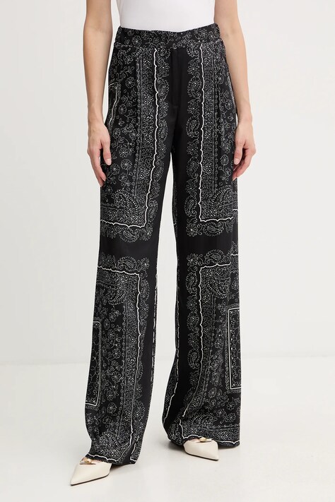 Marella spodnie damskie kolor czarny szerokie high waist 2523136271200
