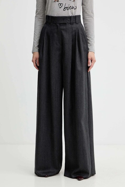 Marella spodnie wełniane damskie kolor szary szerokie high waist 2523136182200