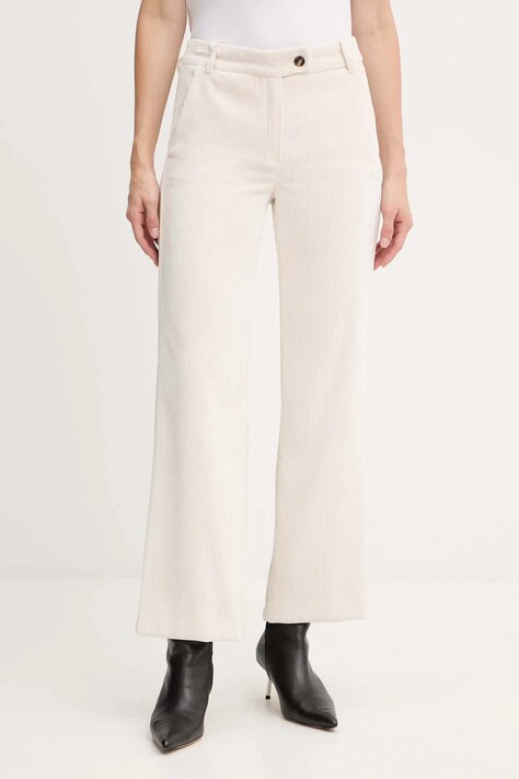 Marella spodnie sztruksowe Emme by Marella damskie kolor beżowy proste high waist 2525136052200