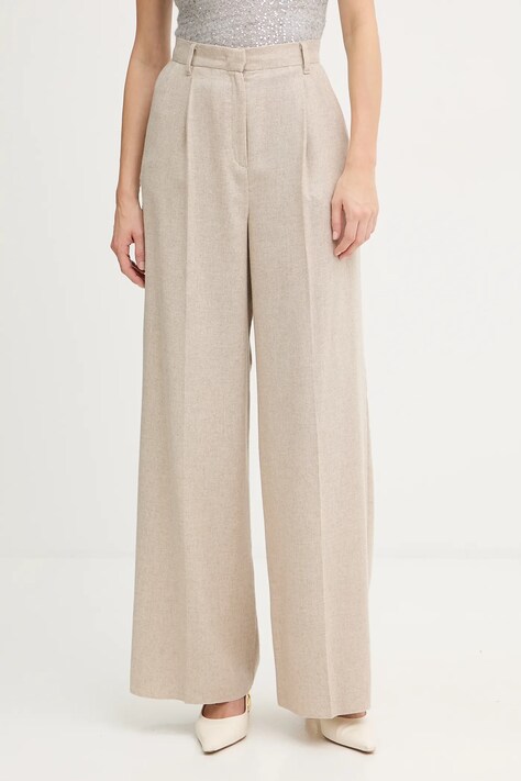 Marella spodnie z dodatkiem wełny Emme by Marella damskie kolor beżowy szerokie high waist 2525136102200