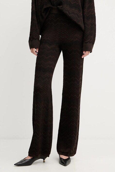 Missoni spodnie z wełną damskie kolor brązowy proste high waist DS25WI0J.BK01CP