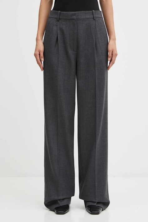 Anine Bing spodnie wełniane trent damskie kolor szary proste high waist A.03.11468