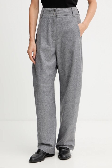 BOSS pantaloni cu lână culoarea gri, fason chinos, high waist, 50548109