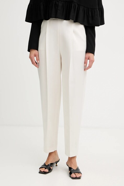 BOSS spodnie damskie kolor beżowy proste high waist 50548218