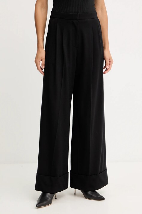 BOSS spodnie wełniane damskie kolor czarny szerokie high waist 50550804