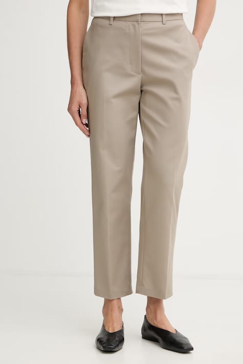 Calvin Klein chino hlače ženske bombažne z elastanom bež LV044B916G