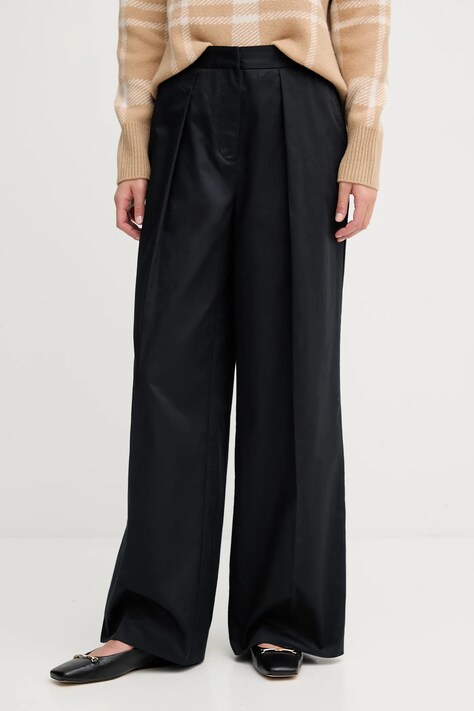 Barbour spodnie bawełniane COLLEEN kolor granatowy szerokie high waist LTR0394