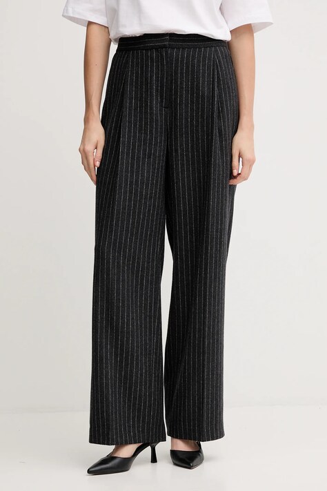 Barbour spodnie z dodatkiem wełny BLAKELY kolor szary szerokie high waist LTR0396