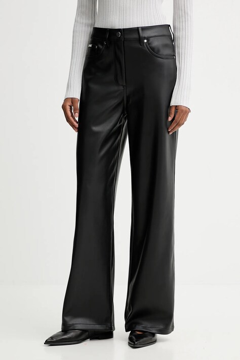 Calvin Klein Jeans spodnie damskie kolor czarny proste high waist LV044D619G