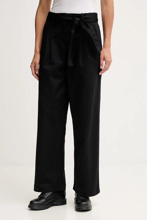 Calvin Klein Jeans nadrág fekete, magas derekú egyenes, LV044D639G