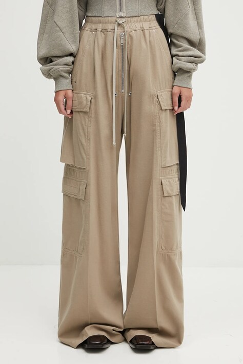 Rick Owens DRKSHDW spodnie bawełniane Double Cargo Jumbo Belas damskie kolor beżowy szerokie high waist DS02E7324.CFL