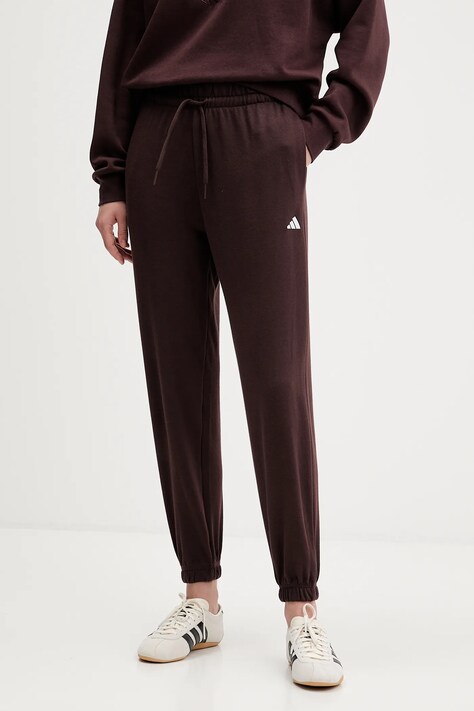 adidas spodnie dresowe Essentials damskie kolor brązowy z aplikacją JX3864