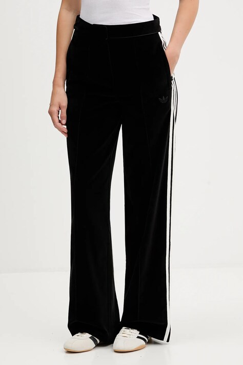 adidas Originals spodnie dresowe welurowe Velvet damskie kolor czarny szerokie high waist KF2304