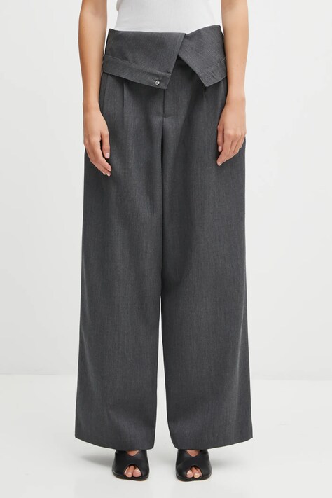 JW Anderson spodnie wełniane Fold Over damskie kolor szary szerokie high waist TR0414.PG1821