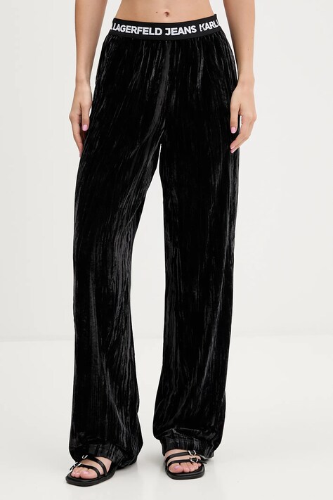 Karl Lagerfeld Jeans spodnie welurowe damskie kolor czarny proste high waist A4W10135